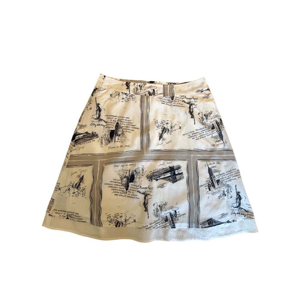 City DNKY 100% Cotton Black & White Graphic Print A-Line Skirt Size 8P Petite